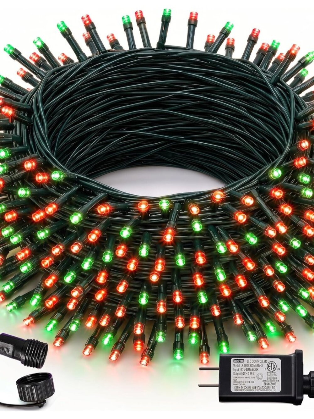 Red and Green Christmas String Lights, 300 LED 100 FT Connectable Waterproof Str
